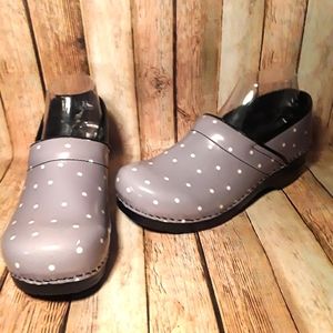 Sanita Women's Leather Clogs Gray w/White Polka Dots Size 40